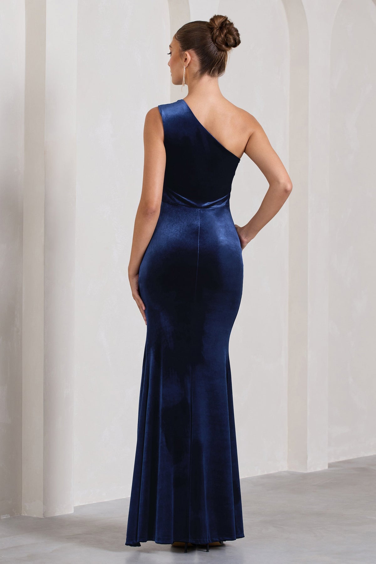 Stargazing | Navy Velvet Asymmetric Split Maxi Dress