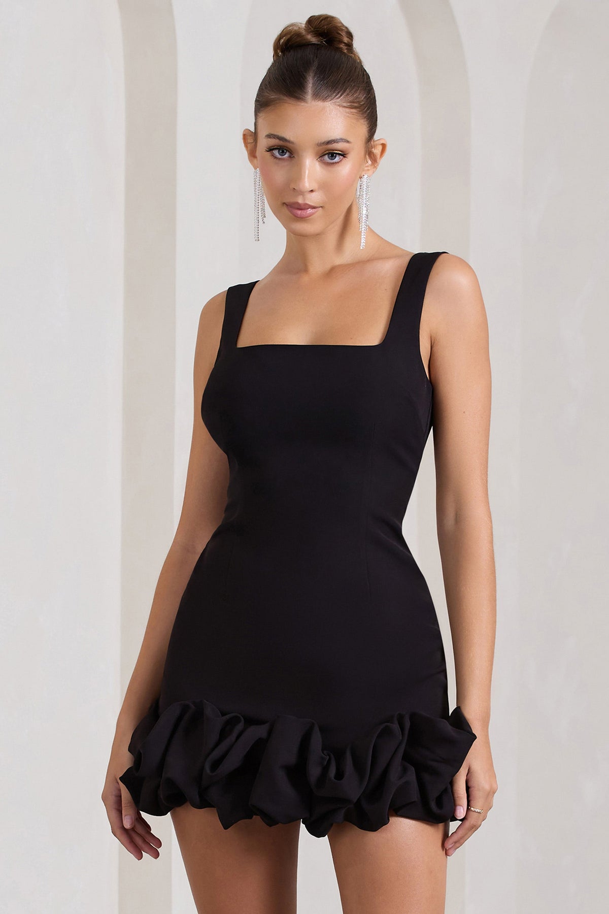 short black dress with ruffles at the bottom Black Dress With Ruffles At The Bottom Short Black Dress With Ruffles At The Bottom Black