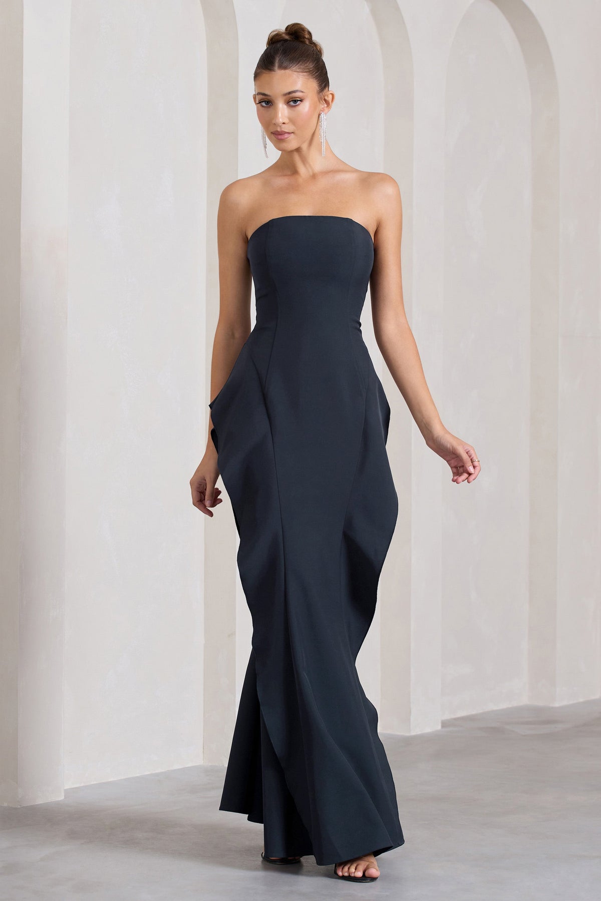 The Real Thing | Navy Strapless Draped Fishtail Maxi Dress