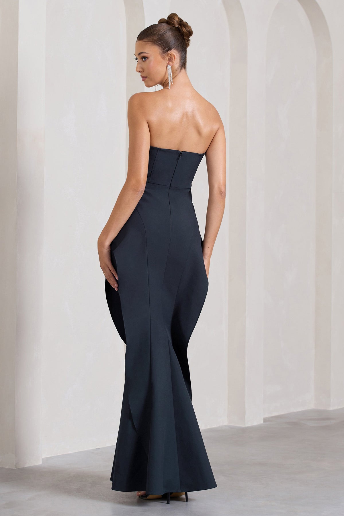 The Real Thing | Navy Strapless Draped Fishtail Maxi Dress