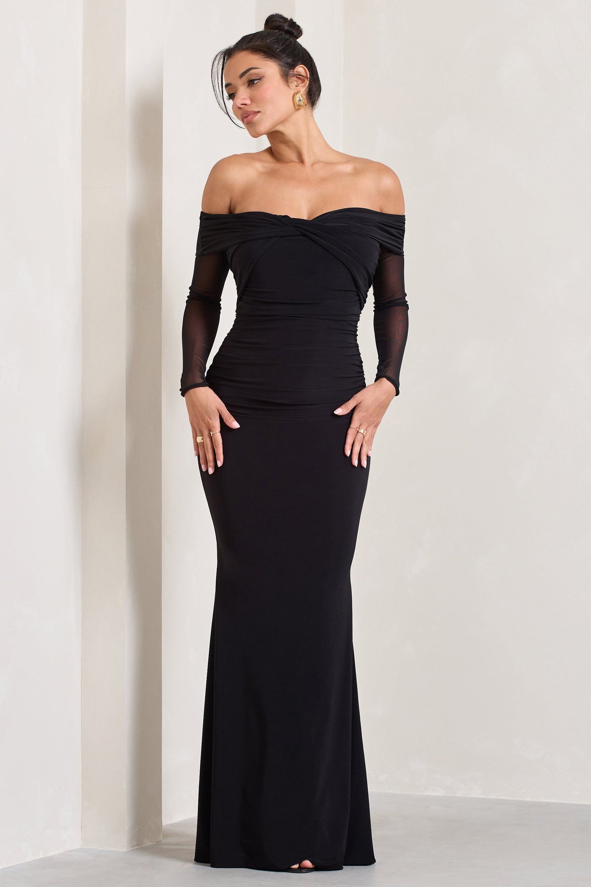 Alex | Black Bardot Twist Maxi Dress