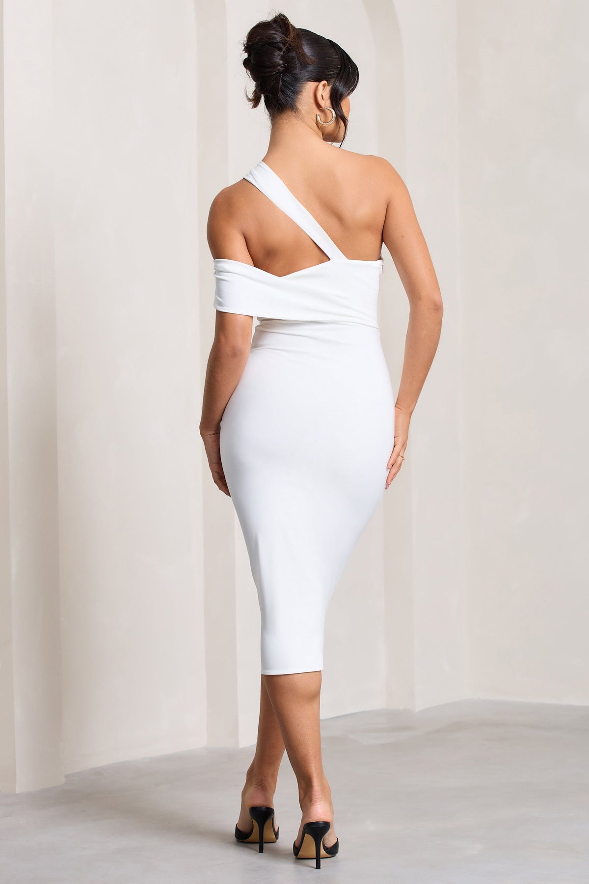 Ella | White Asymmetric Neck Cut Out Midi Dress