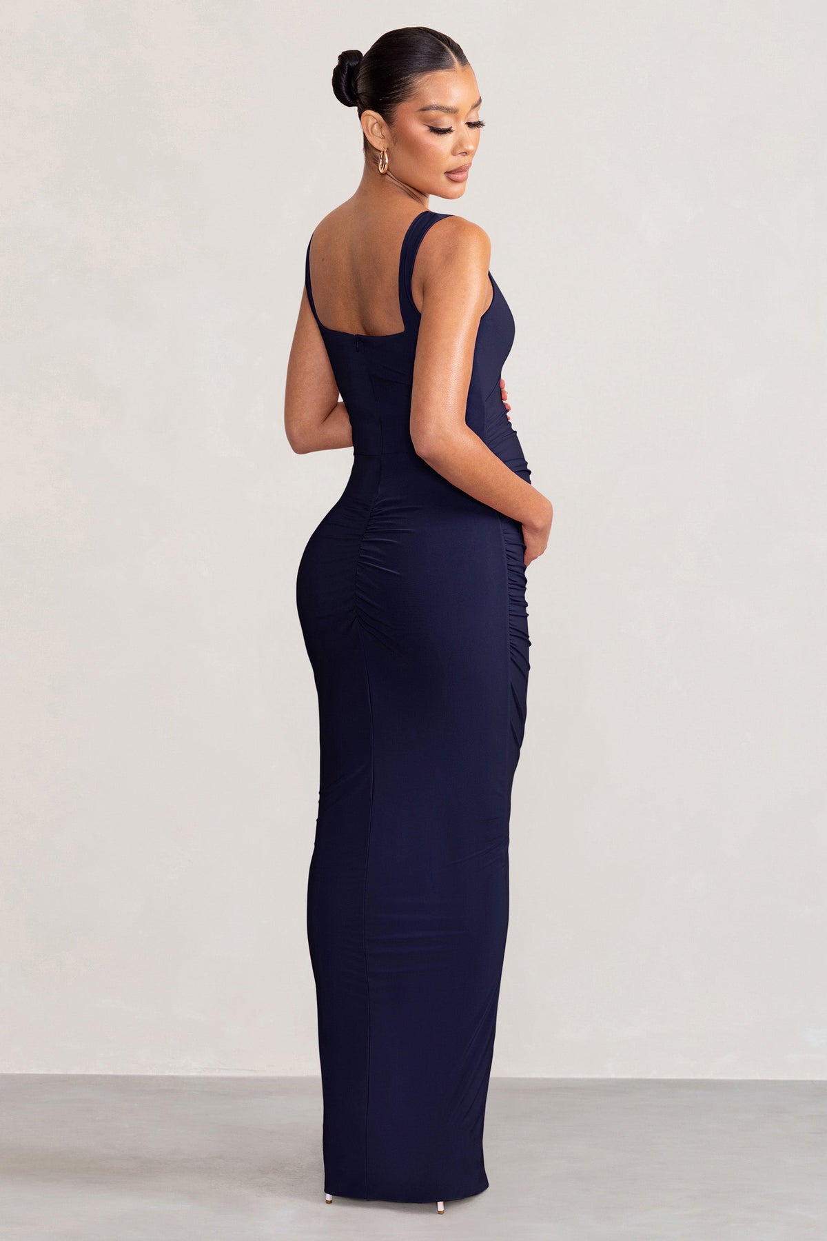 Avril | Navy Square Neck Maternity Maxi Dress with Split