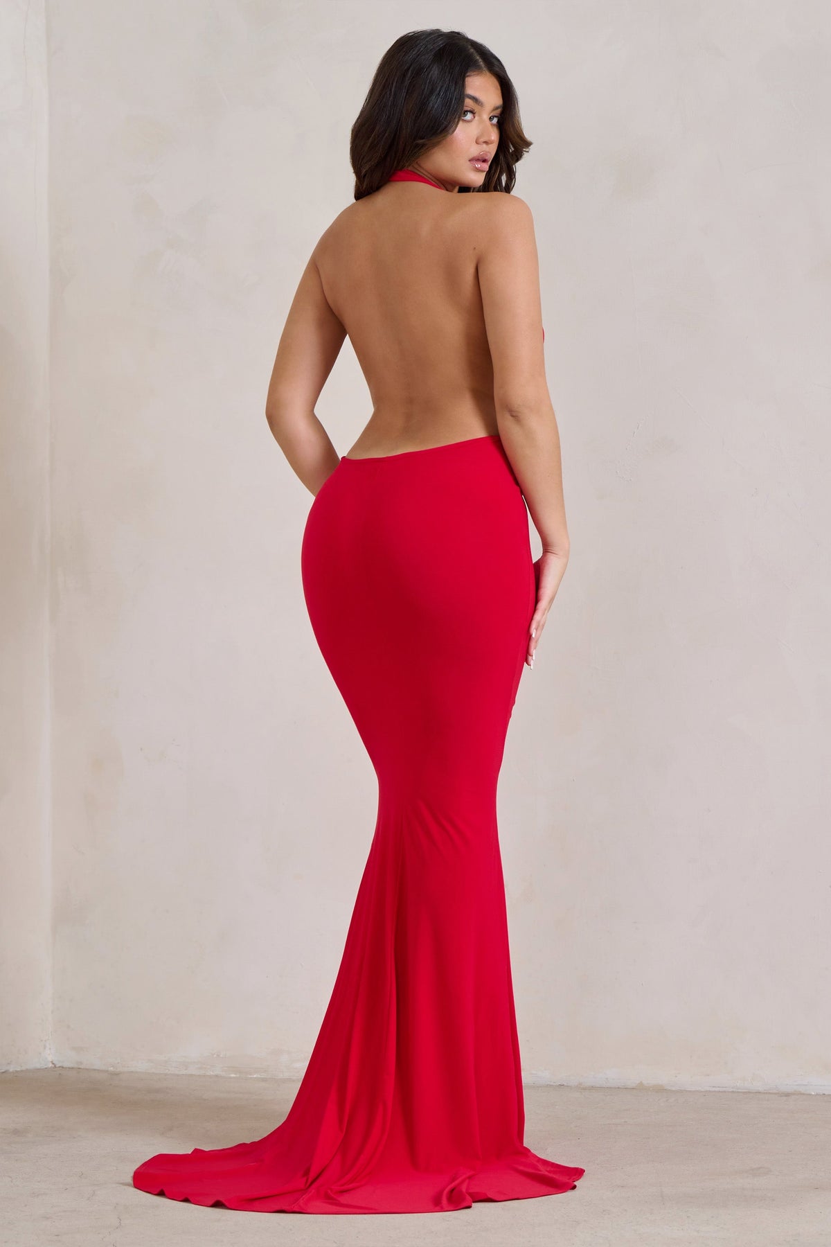 Saffina | Red Cowl Neck Low Back Maxi Dress