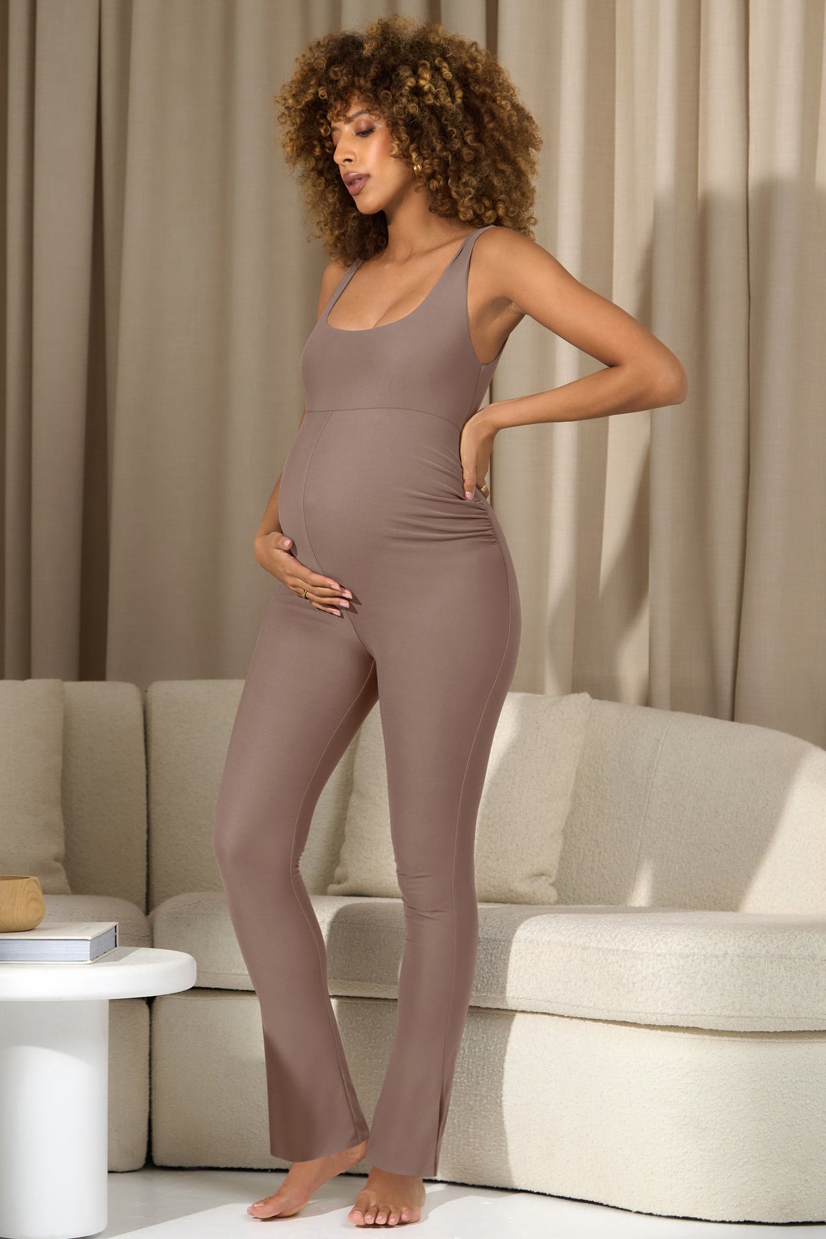 Teagan | Mocha Square-Neck Slim-Leg Maternity Jumpsuit