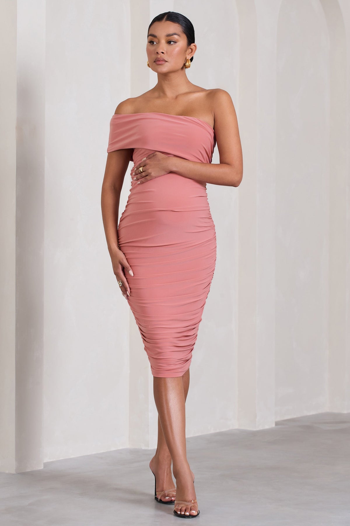 Remember Me | Pink Maternity One Shoulder Midi Dress