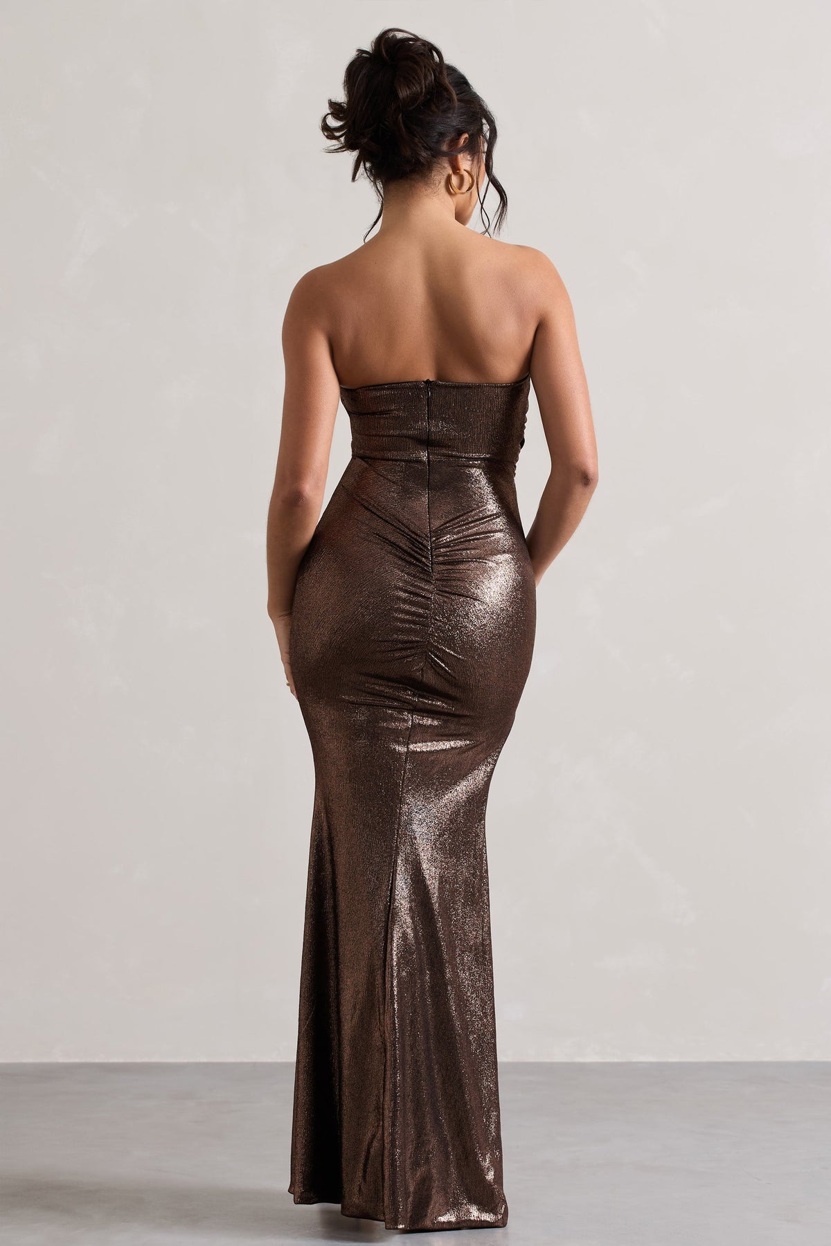 Nomad | Bronze Metallic Strapless Split Maxi Dress