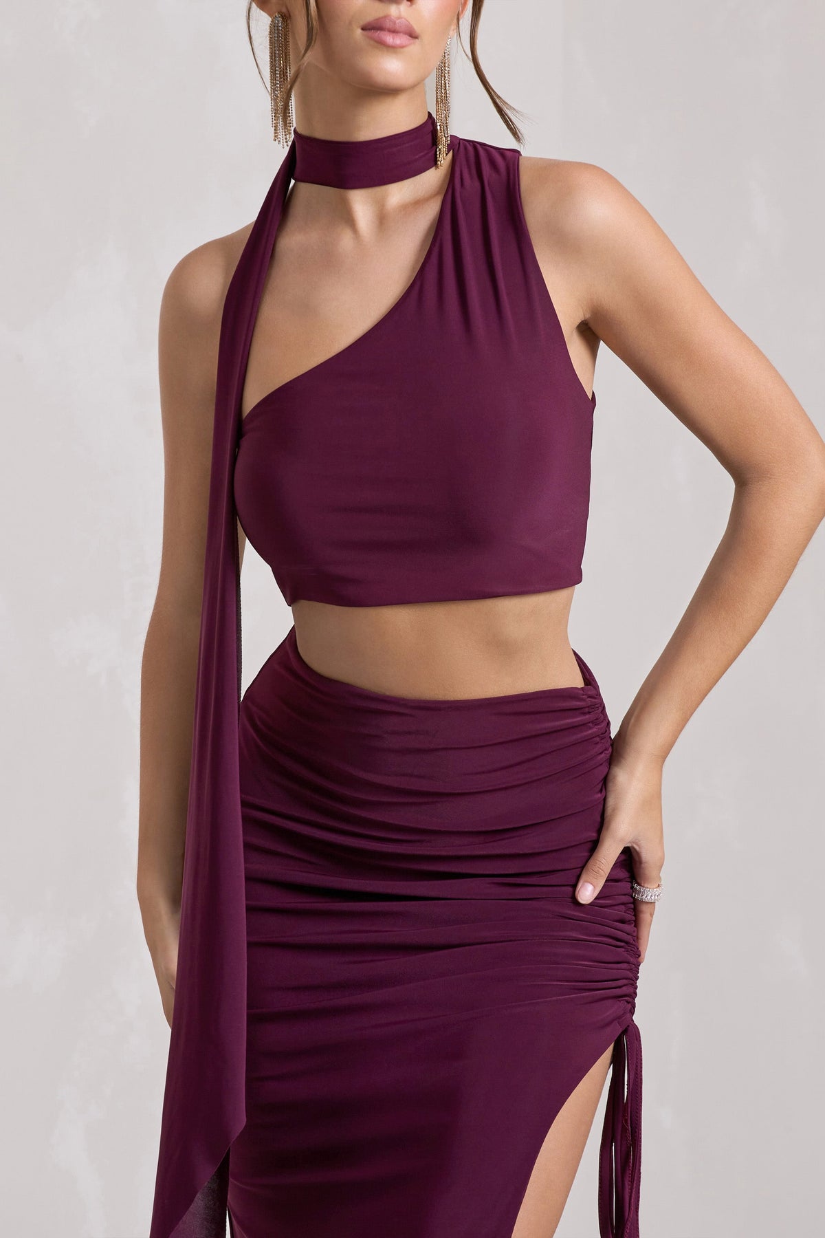 North Wind | Plum One-Shoulder Crop Top With Scarf