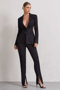 Wonder Woman | بنطلون بأرجل مستقيمة وخصر مرتفع بفتحة سفلية باللون الأسود