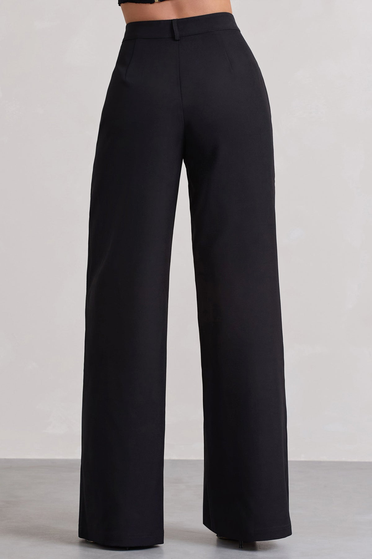 Raina | Black High Waist Pleated Wide-Leg Trousers