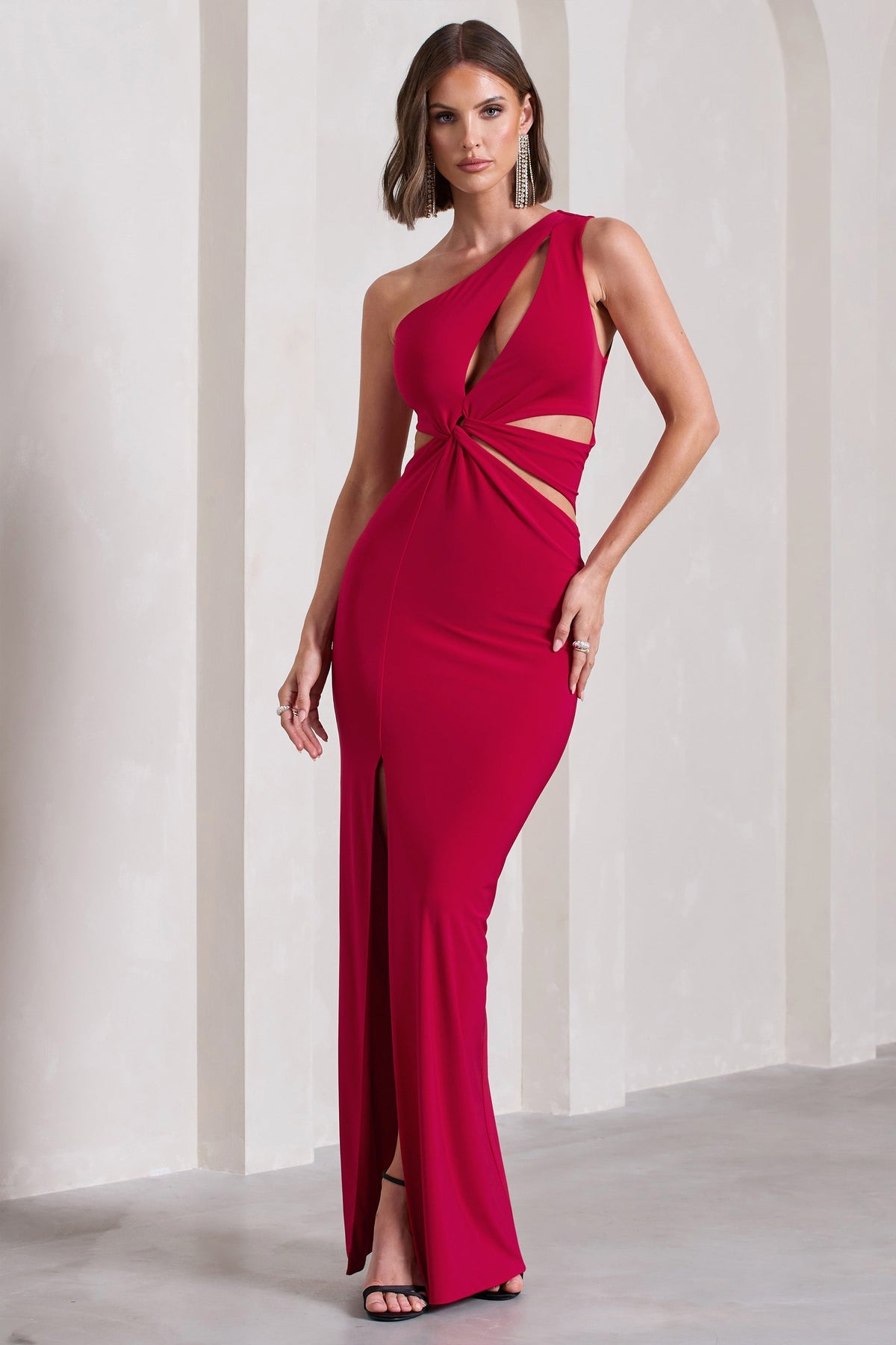 Emmy | Red Asymmetric Cut-Out Split Maxi Dress