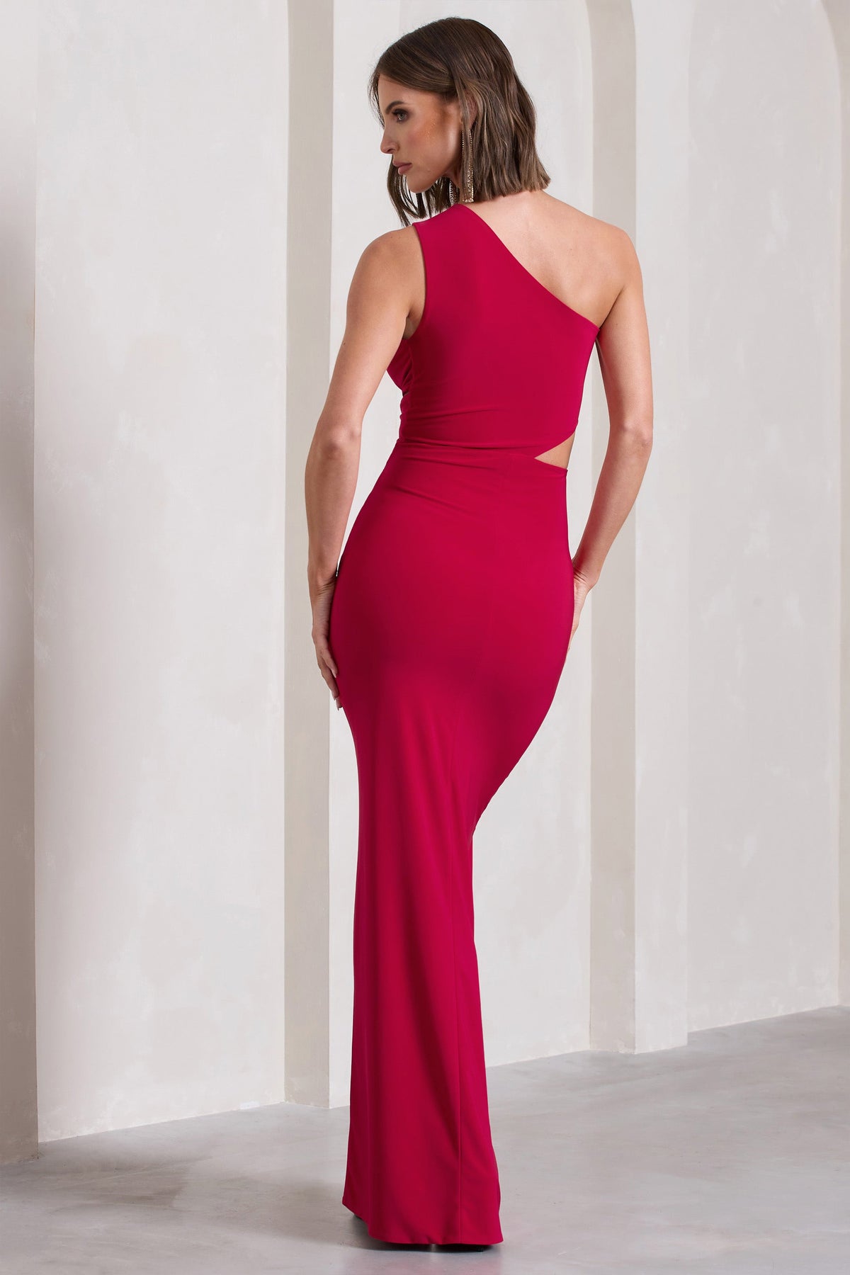 Emmy | Red Asymmetric Cut-Out Split Maxi Dress