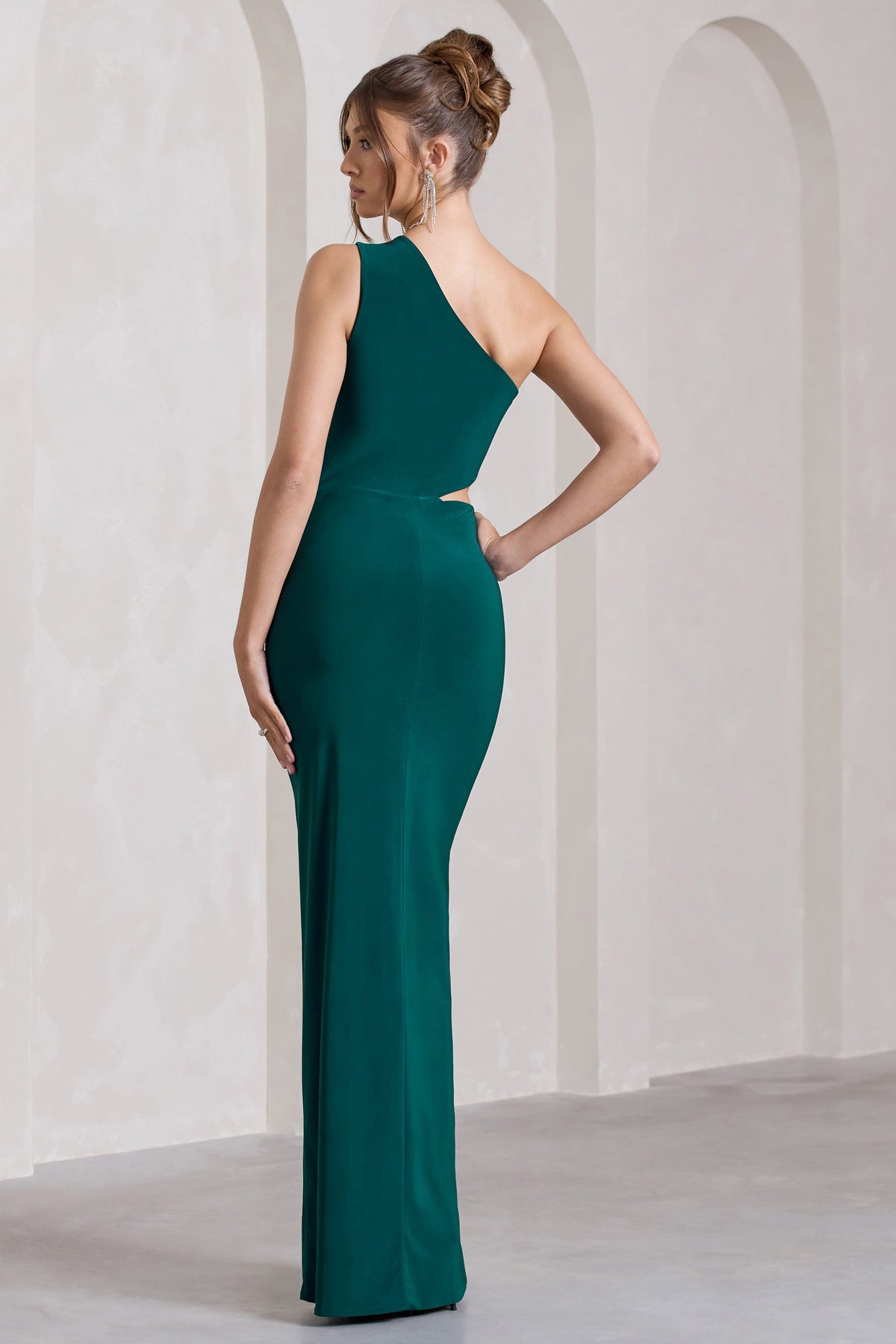 Emmy | Bottle Green Asymmetric Cut-Out Split Maxi Dress