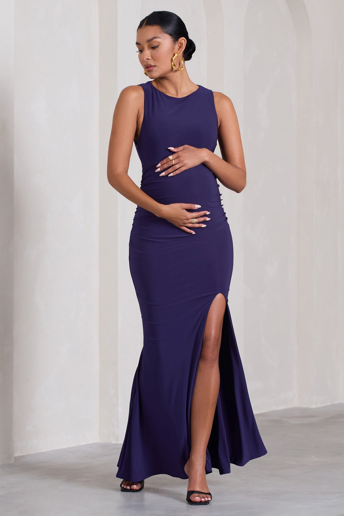 Pollie | Purple Cowl-Back Split Maternity Maxi Dress