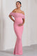 Inflorescence | Blush Pink Mesh Floral Bardot Maternity Maxi Dress