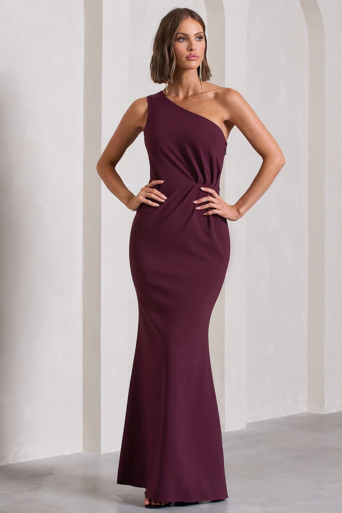 Michelle | Burgundy One-Shoulder Gathered Maxi Dress