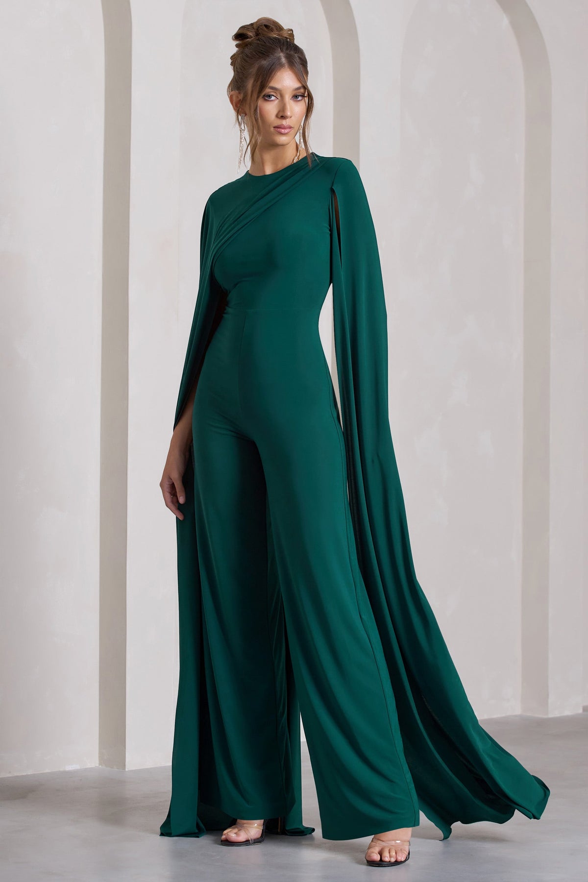 Harley | Bottle Green Straight-Leg Jumpsuit With Cape Sleeves