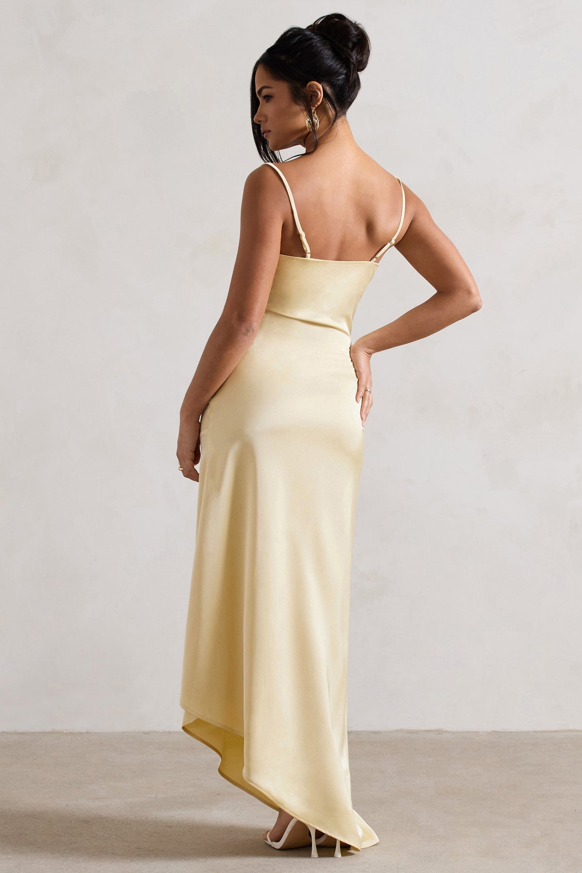 Santi | Lemon Satin Cowl-Neck Asymmetric Maxi Dress