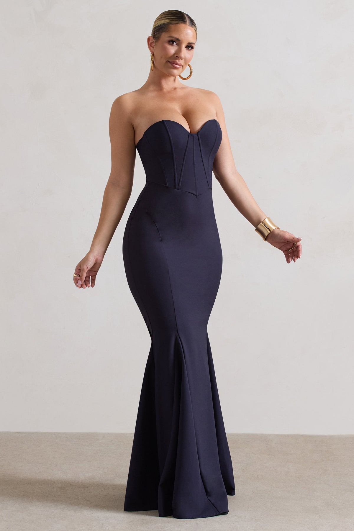 Idyllic | Navy Strapless Corset Style Fishtail Maxi Dress