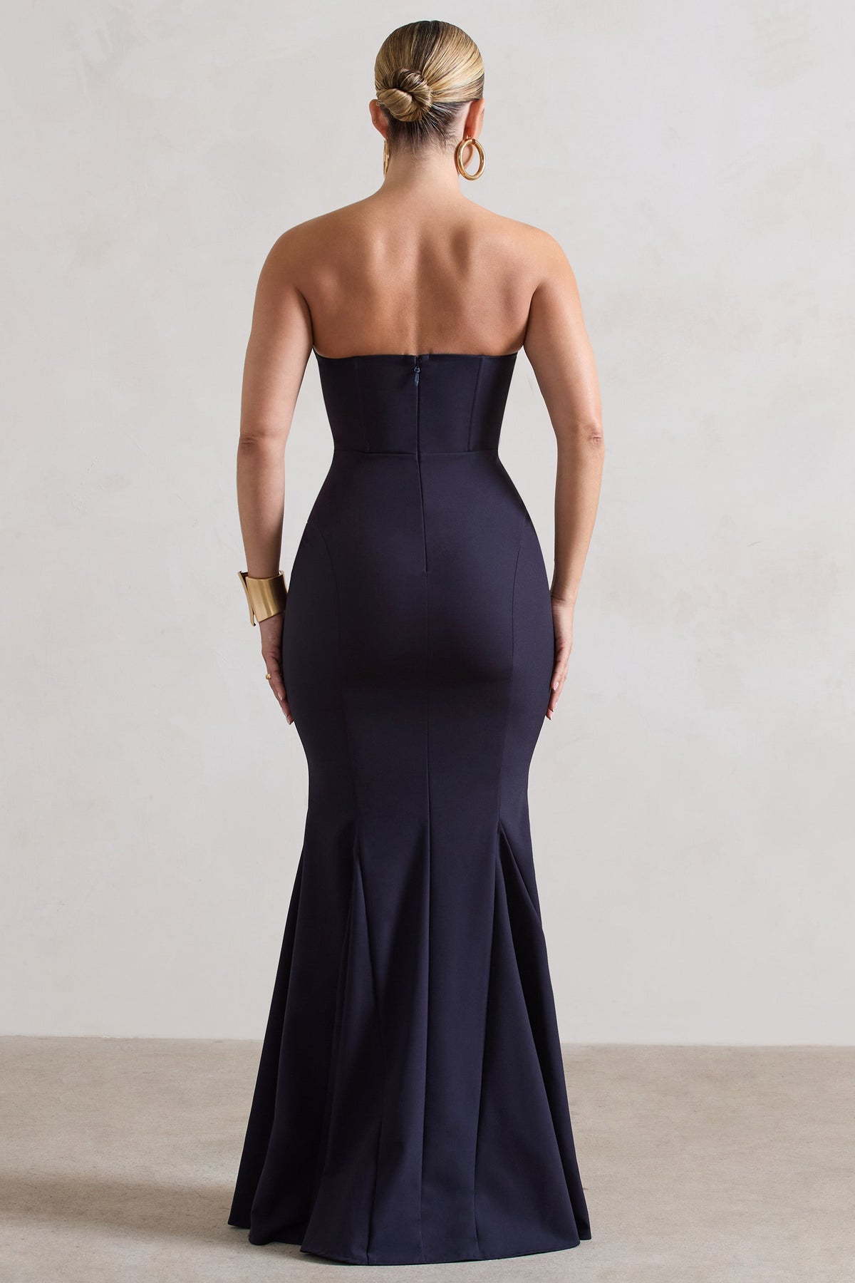 Idyllic | Navy Strapless Corset Style Fishtail Maxi Dress