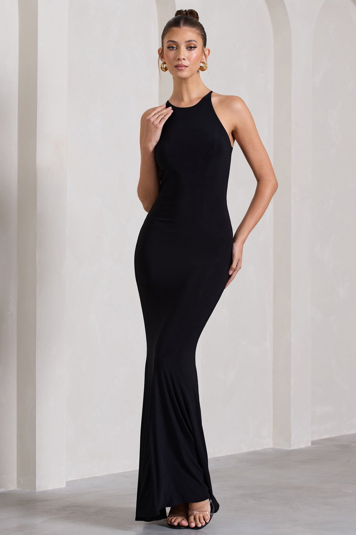 Brianna | Black Sleeveless Halter-Neck Open-Back Maxi Dress