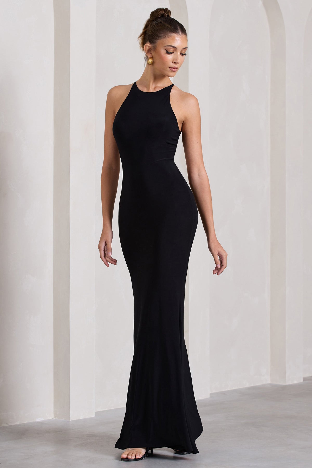 Brianna | Black Sleeveless Halter-Neck Open-Back Maxi Dress