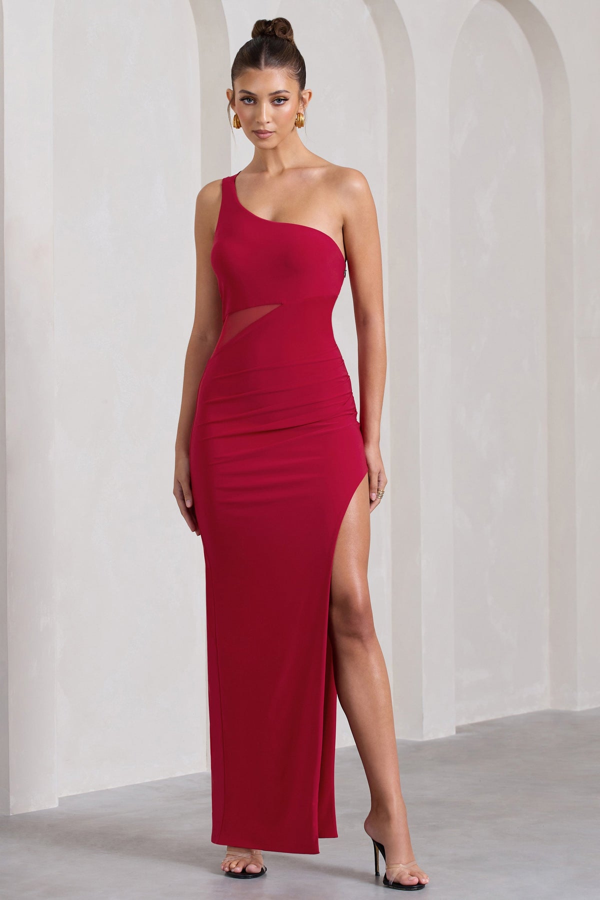 My Night | Red Asymmetric Sleeveless Cut-Out Split Maxi Dress