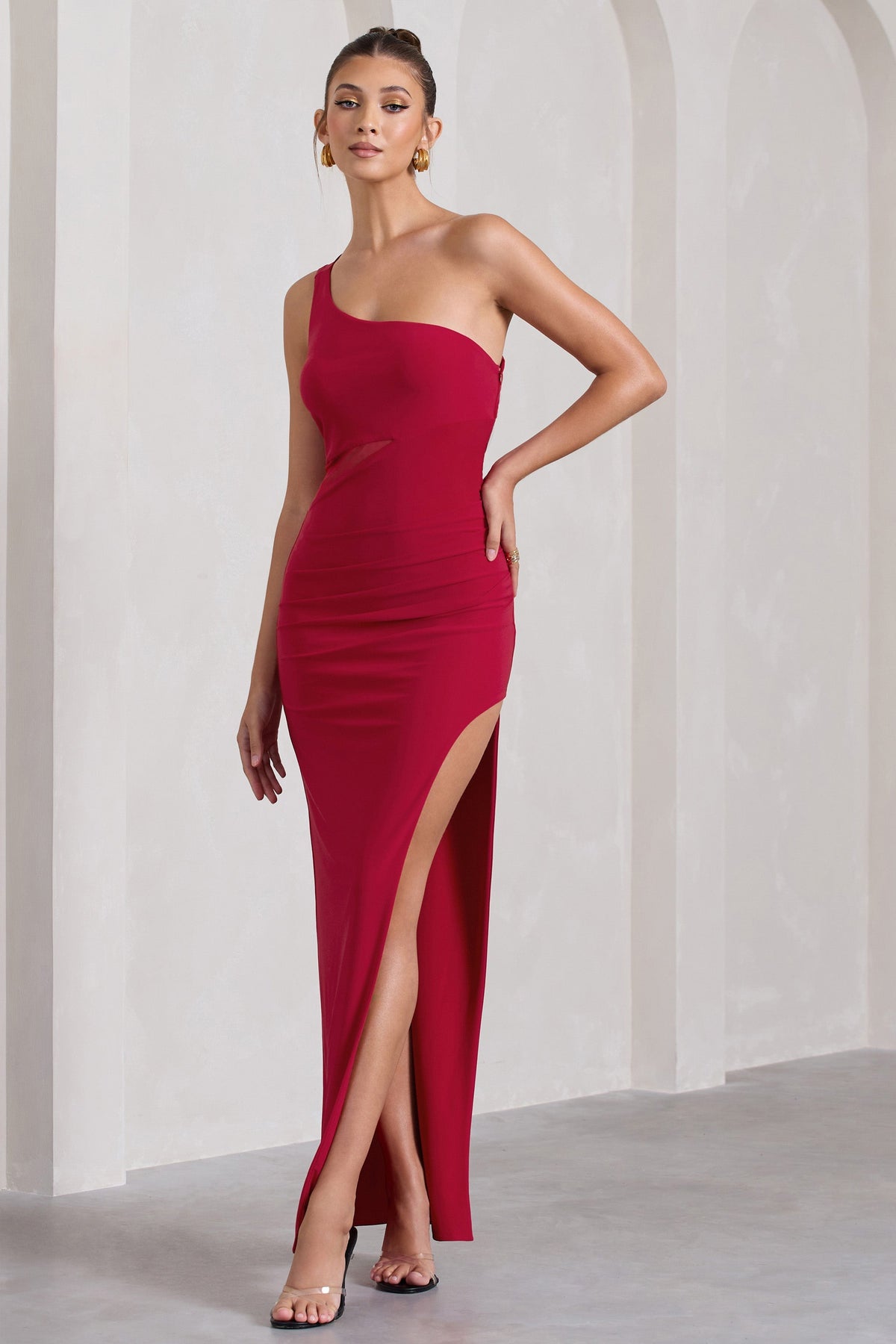 My Night | Red Asymmetric Sleeveless Cut-Out Split Maxi Dress