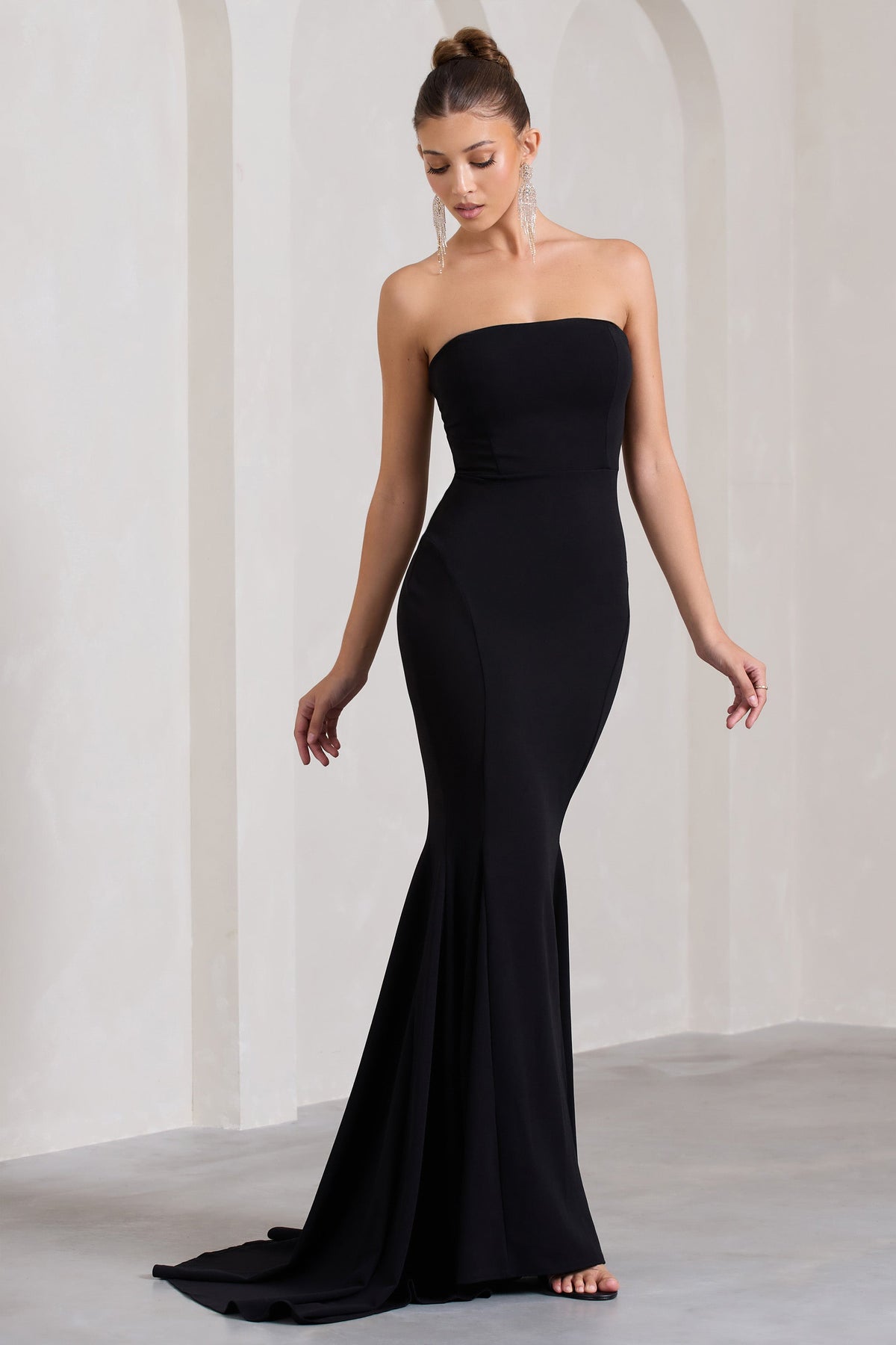 Impress Me | Black Strapless Bandeau Fishtail Maxi Dress