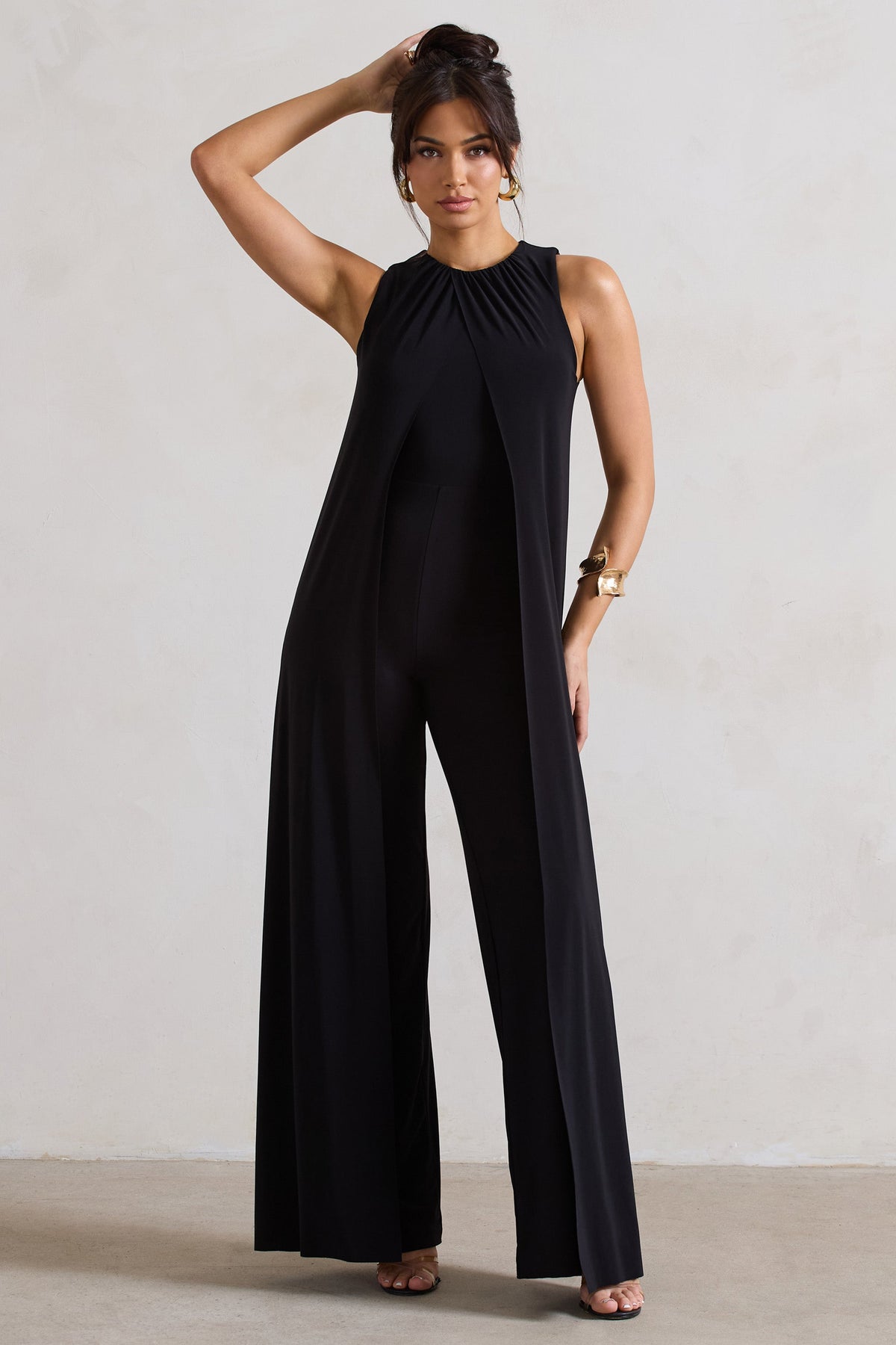 Essence | Black High-Neck Wide-Leg Jumpsuit With Cape