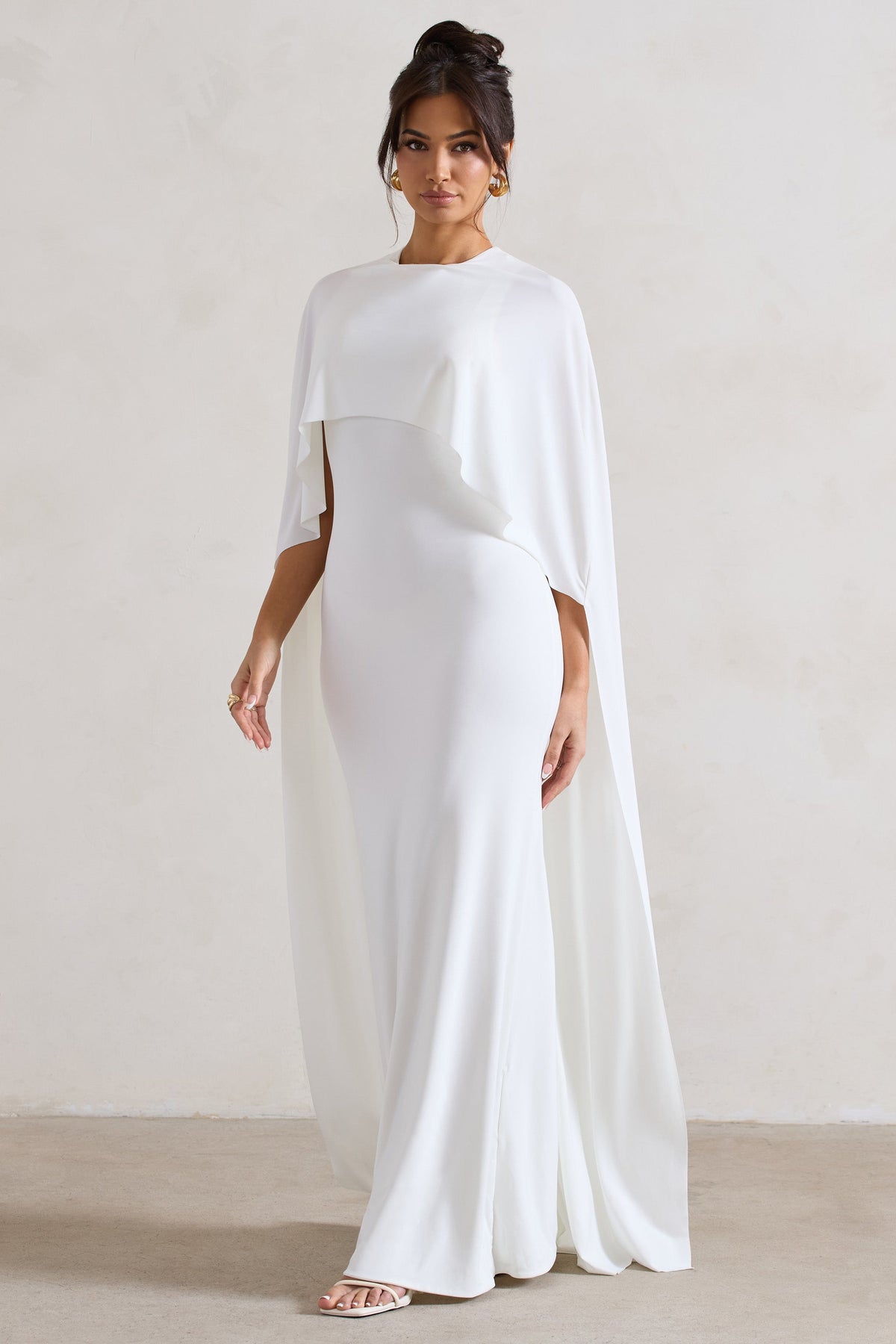 Padma | White Draped Maxi Dress With Cape Sleeves