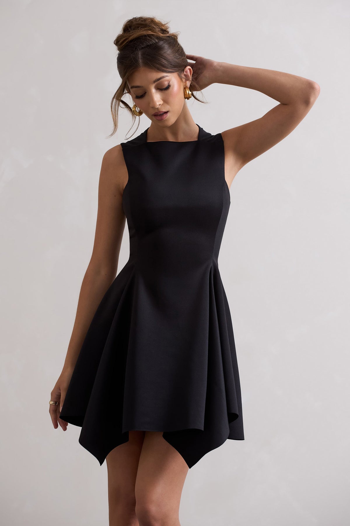 Scout | Black Sleeveless Draped Hem Mini Dress