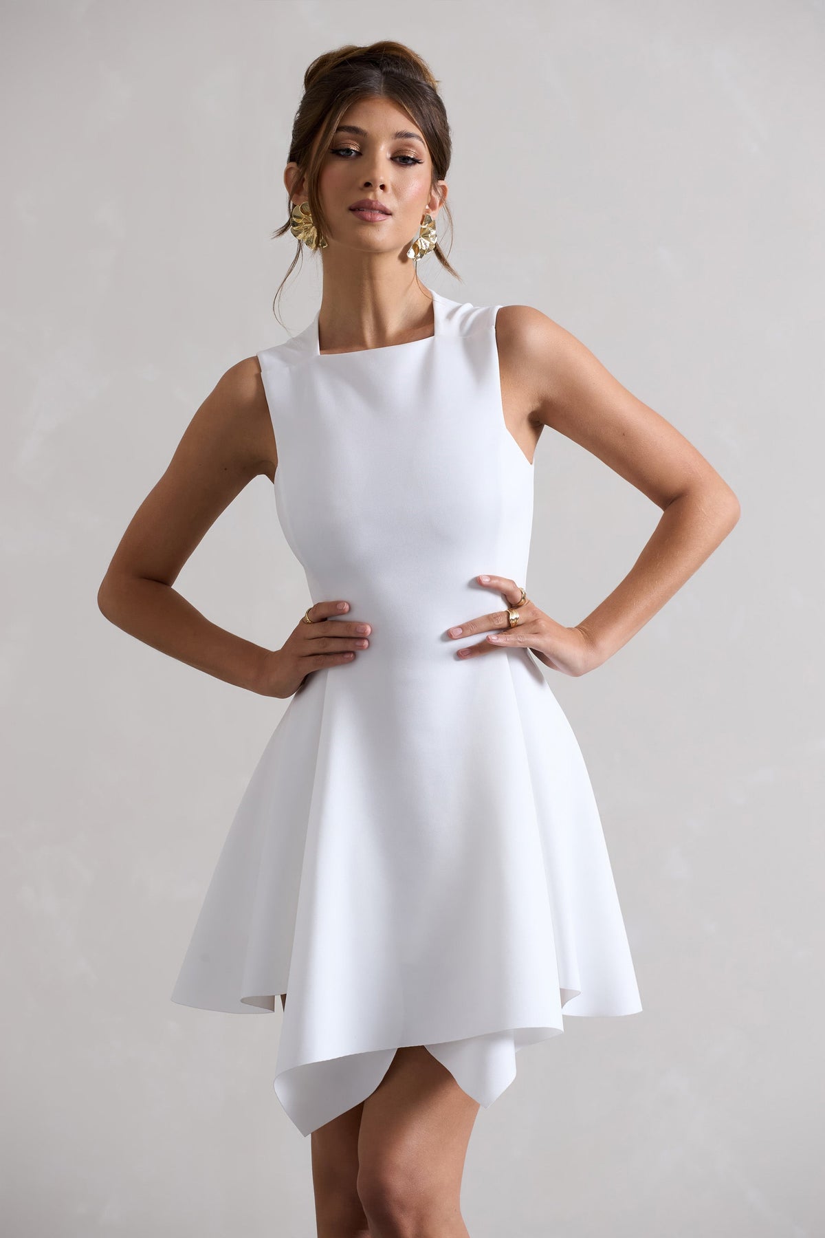 Scout | White Sleeveless Draped Hem Mini Dress