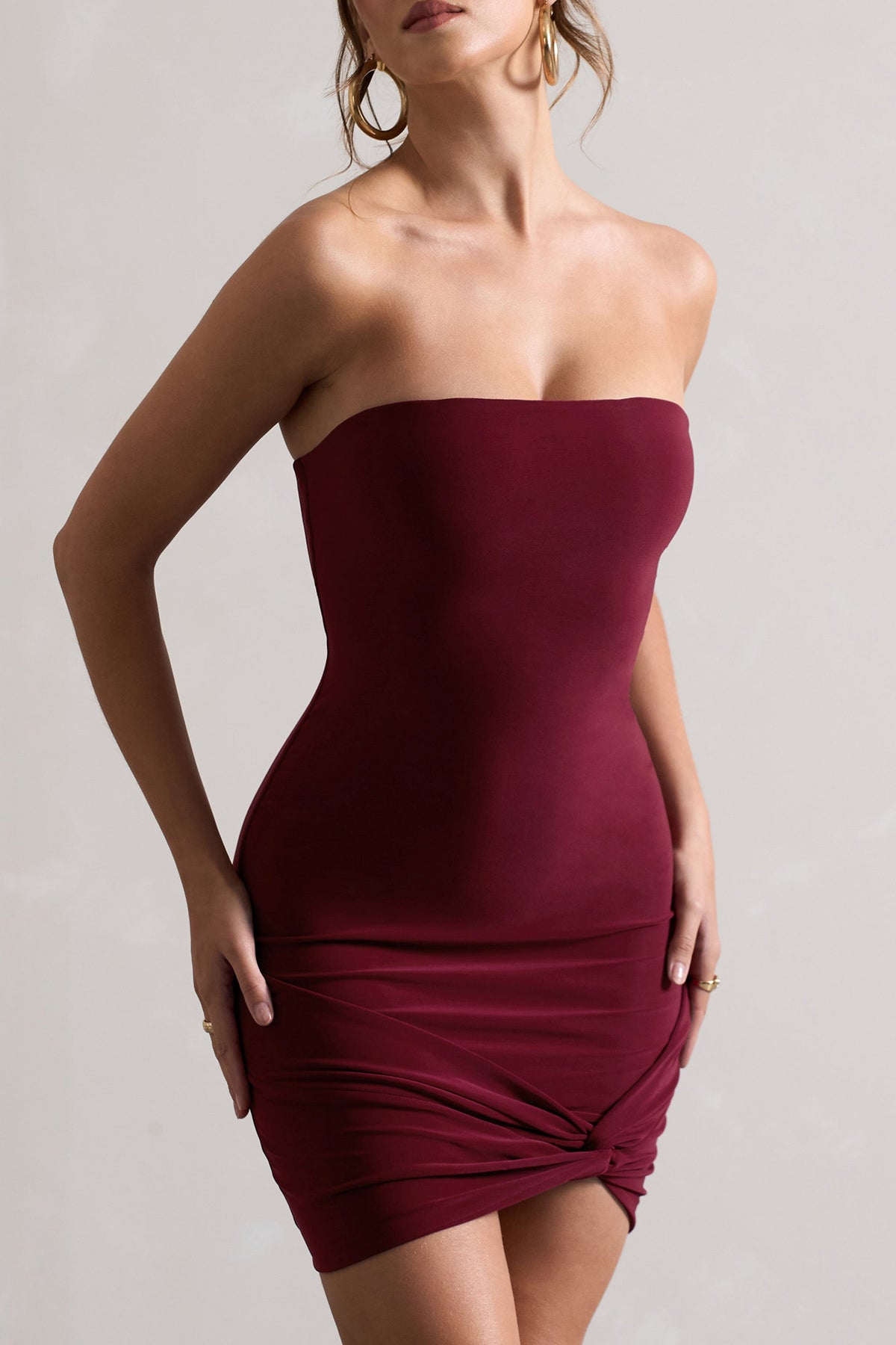 Jamie | Berry Strapless Mini Dress With Knot Skirt