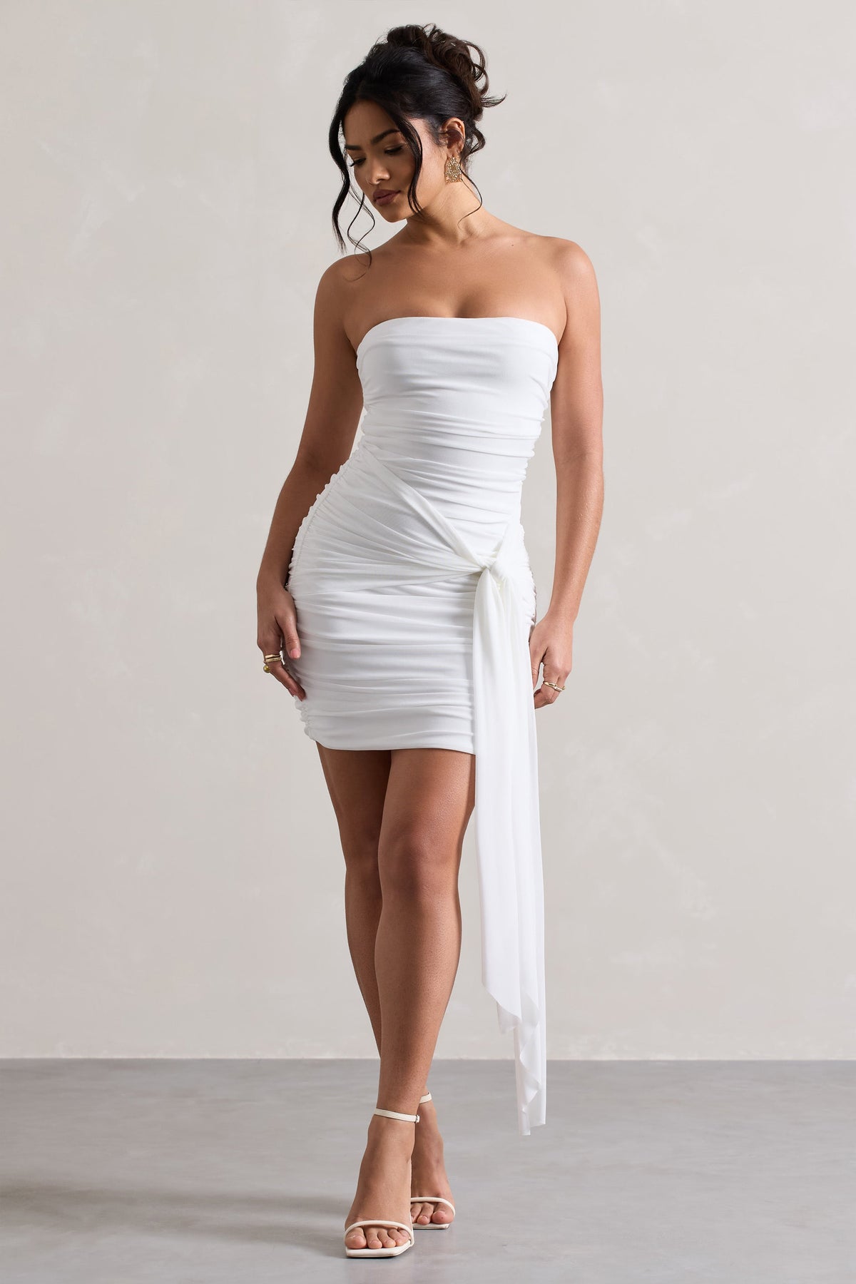 Jesse | White Ruched Mini Dress With Knot Detail