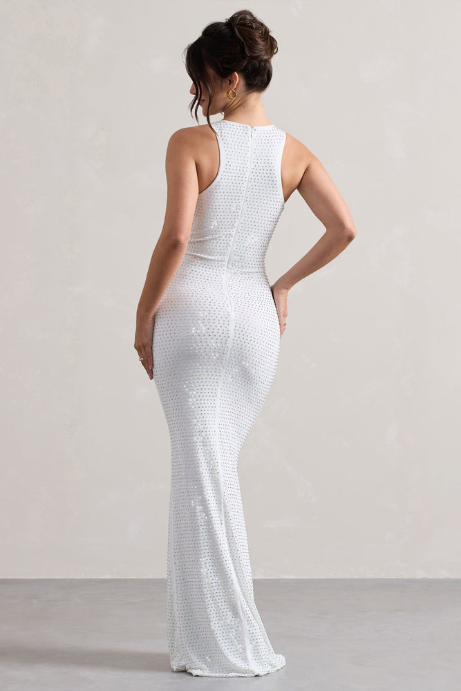 Escala White Embellished Racer-Neck Maxi Dress – Club L London
