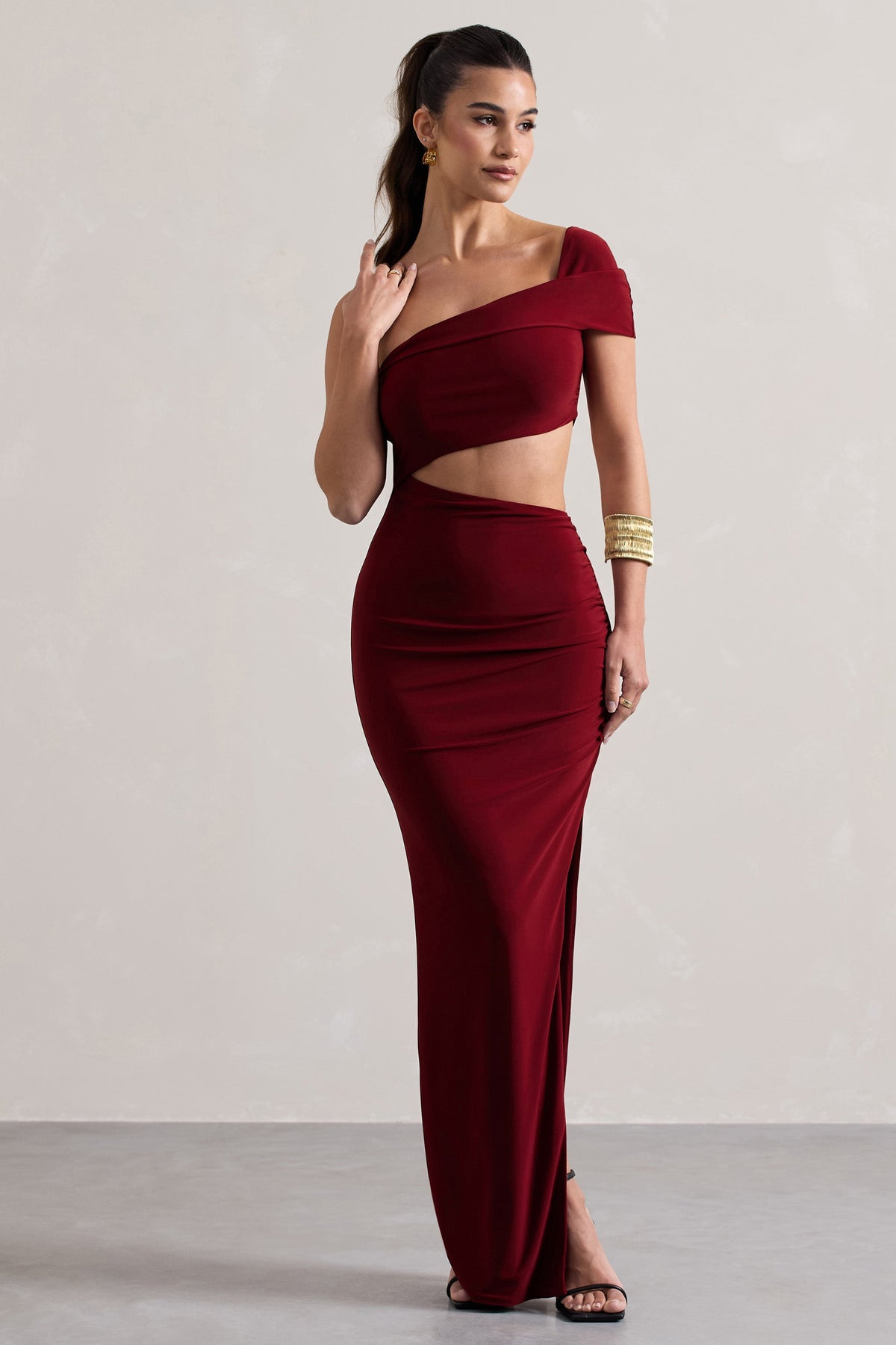 Milos | Berry One-Shoulder Cut-Out Maxi Dress With Split