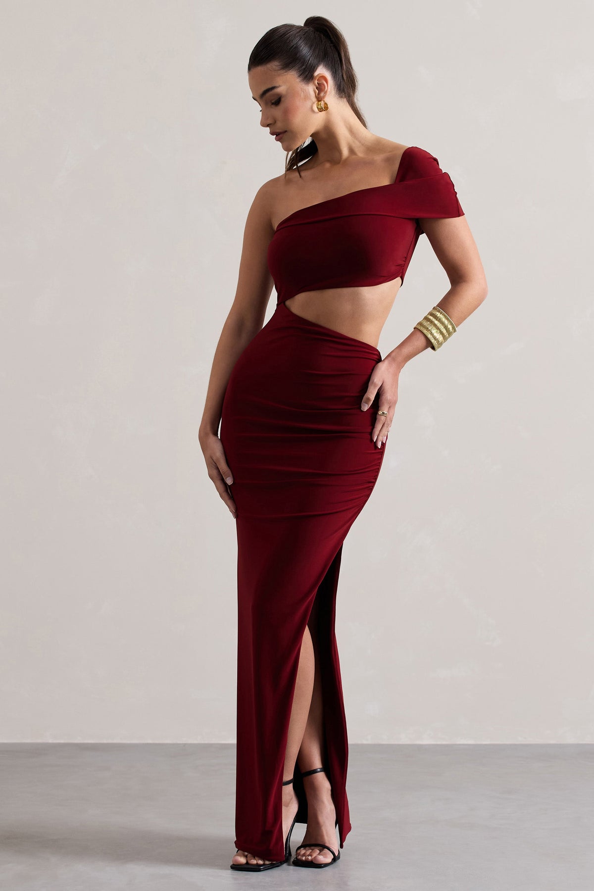 Milos | Berry One-Shoulder Cut-Out Maxi Dress With Split