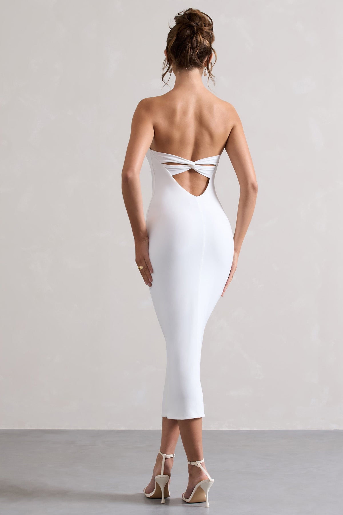 East End | White Strapless Gathered Midi Dress