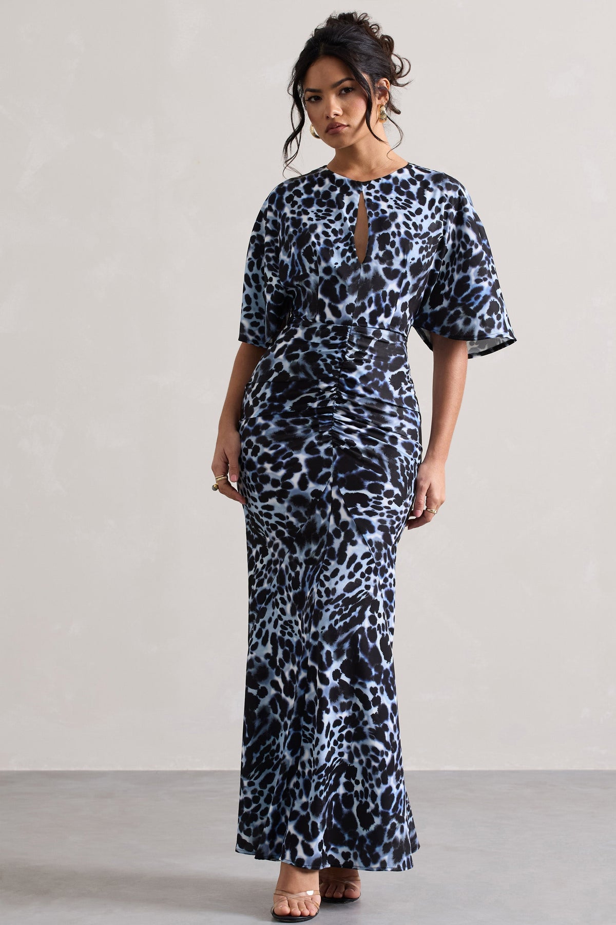 Elidy | Animal Print Ruched Flutter-Sleeve Cut-Out Maxi Dress