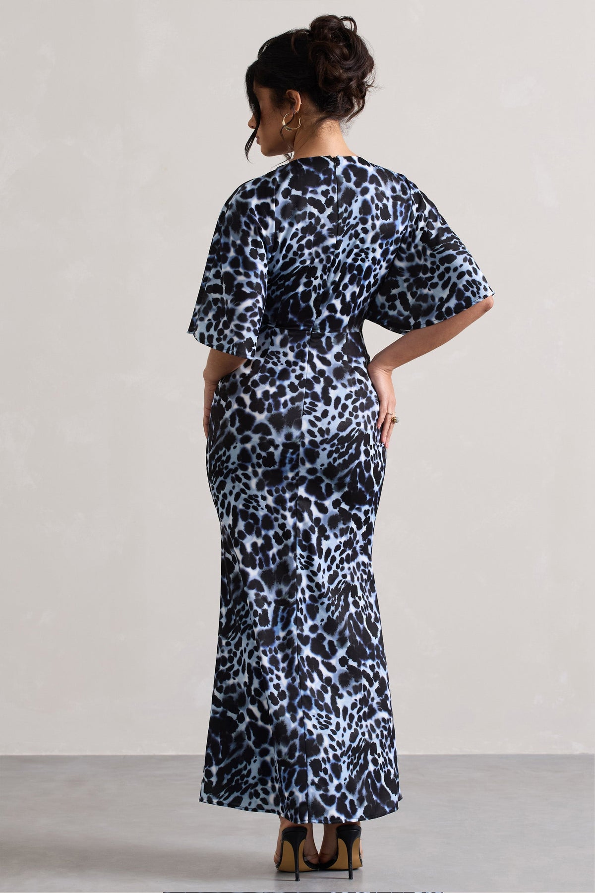 Elidy | Animal Print Ruched Flutter-Sleeve Cut-Out Maxi Dress