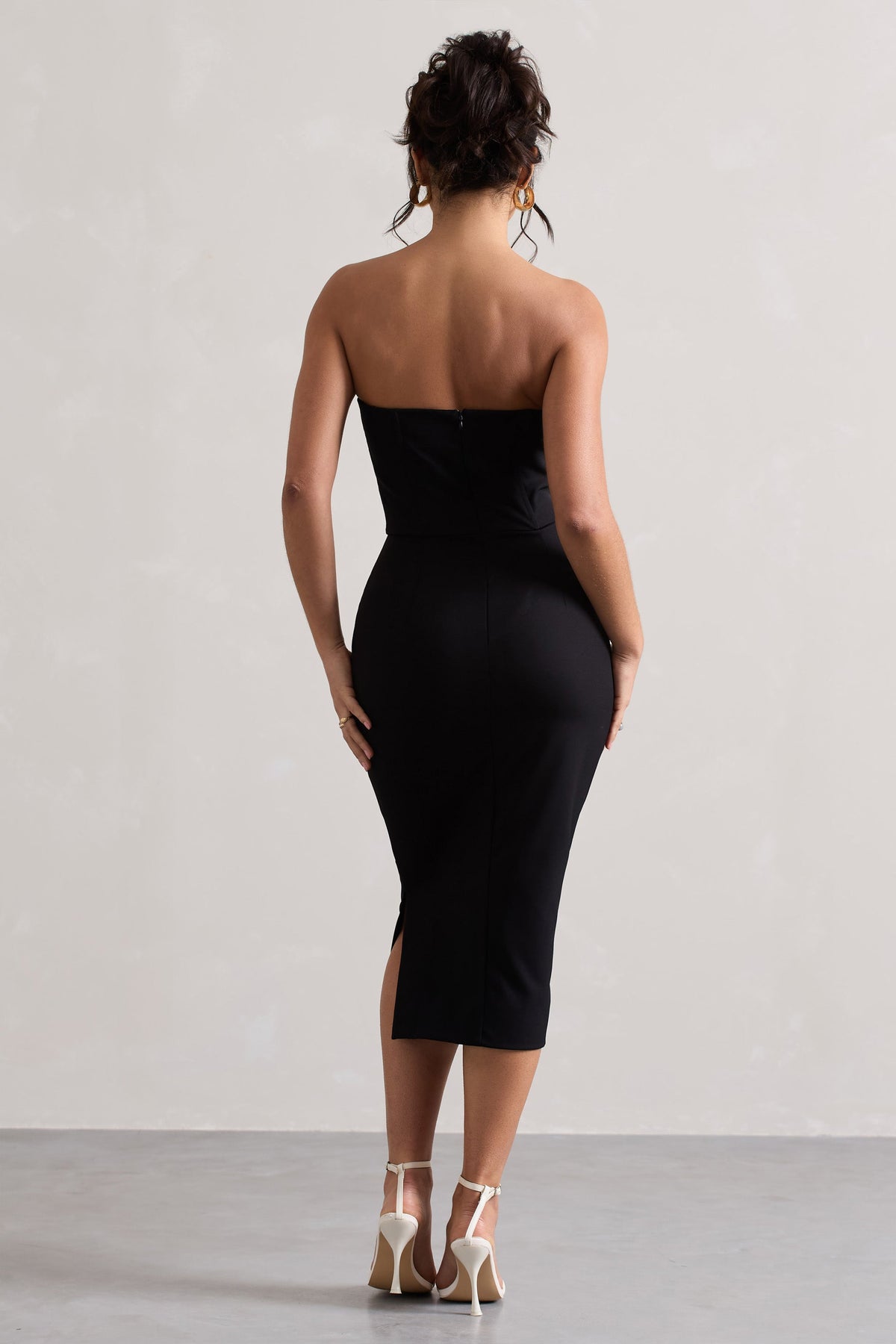 My Darling Black Tailored Bandeau Split Midi Dress Club L London - SA My Darling Black Tailored Bandeau Split Midi Dress Club L London - SA