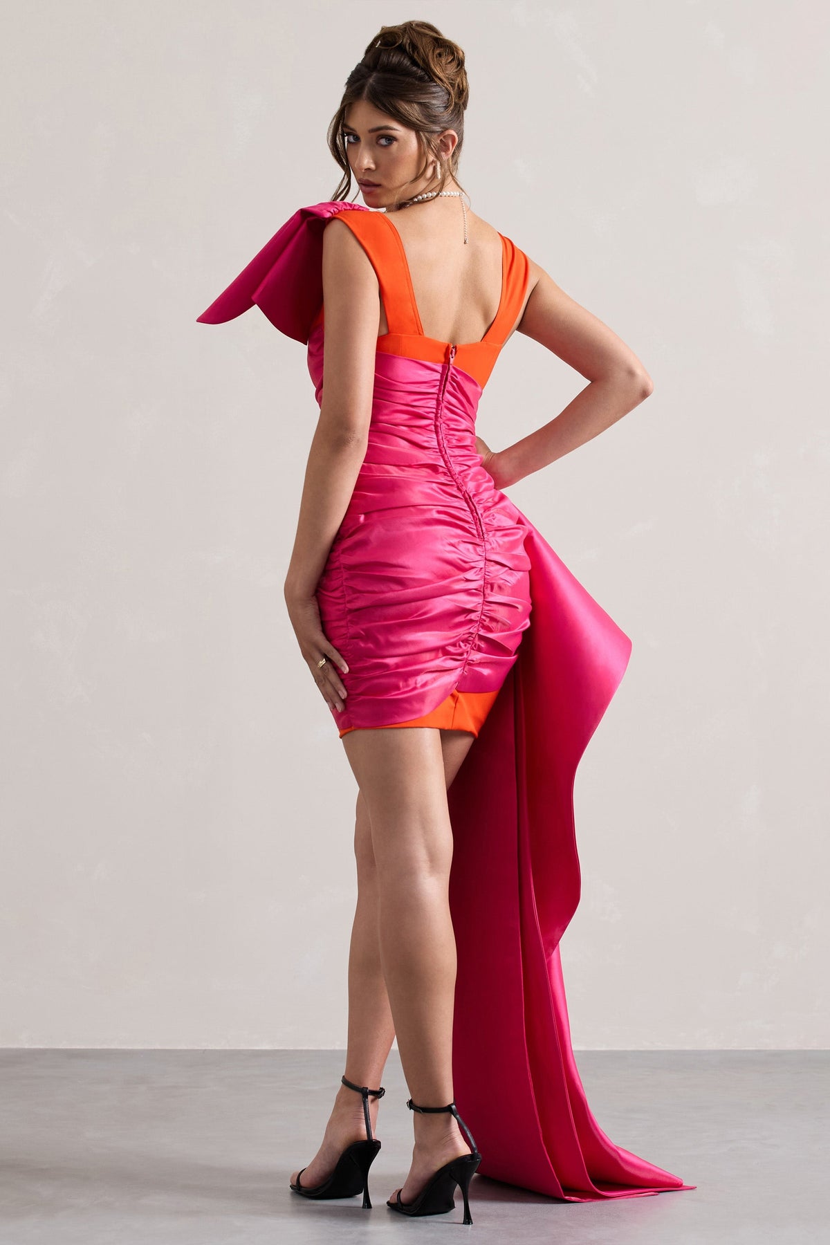 Rare | Pink & Orange Satin Wrap Mini Dress Peplum Drape