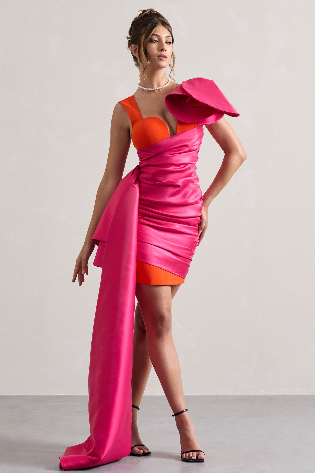 Rare | Pink & Orange Satin Wrap Mini Dress Peplum Drape