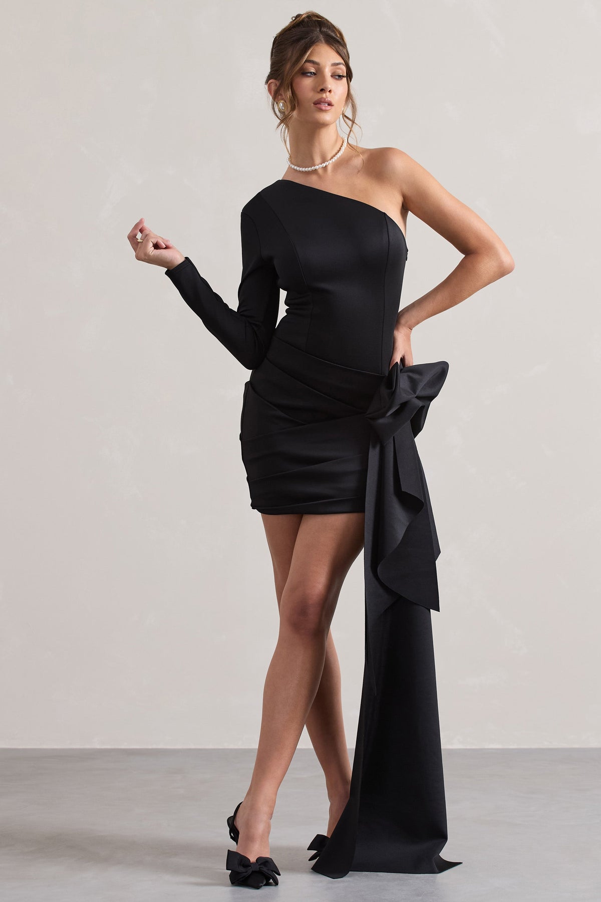 Abstract | Black Asymmetric Mini Dress With Side Drape