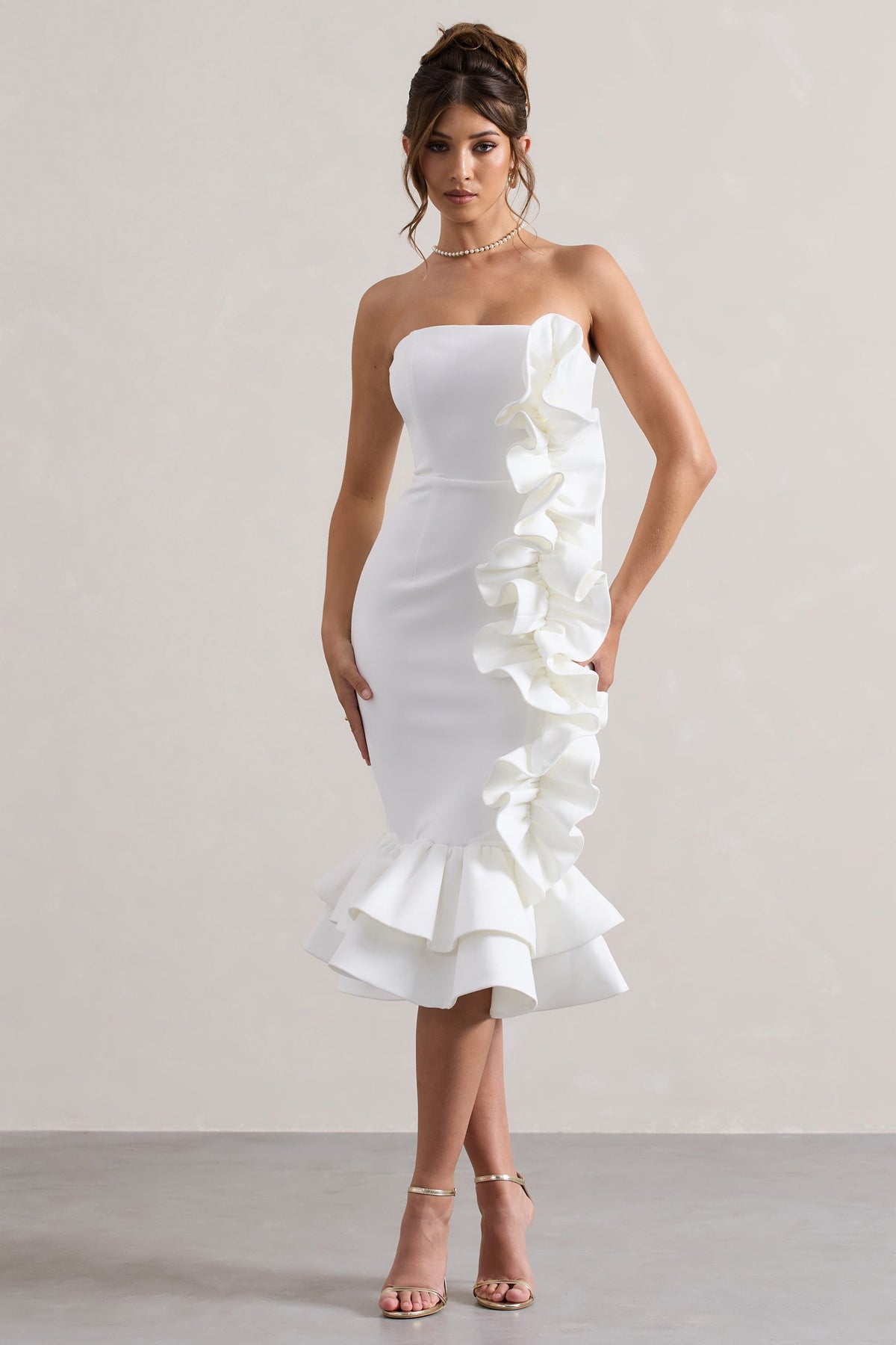 Concept | Cream Bandeau Ruffle Midi Dress