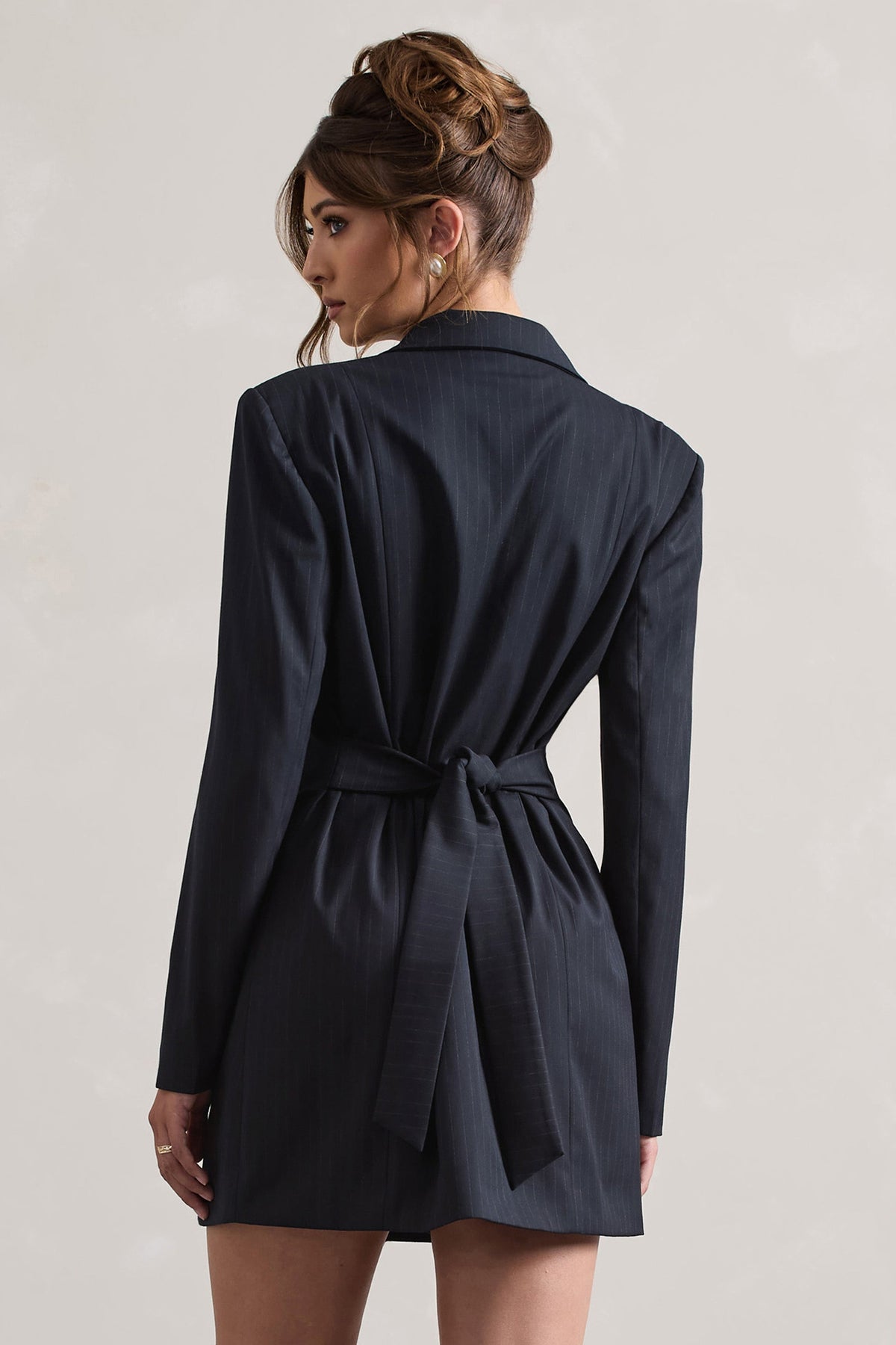 State Of Mind | Navy Pinstripe Tailored Blazer Mini Dress