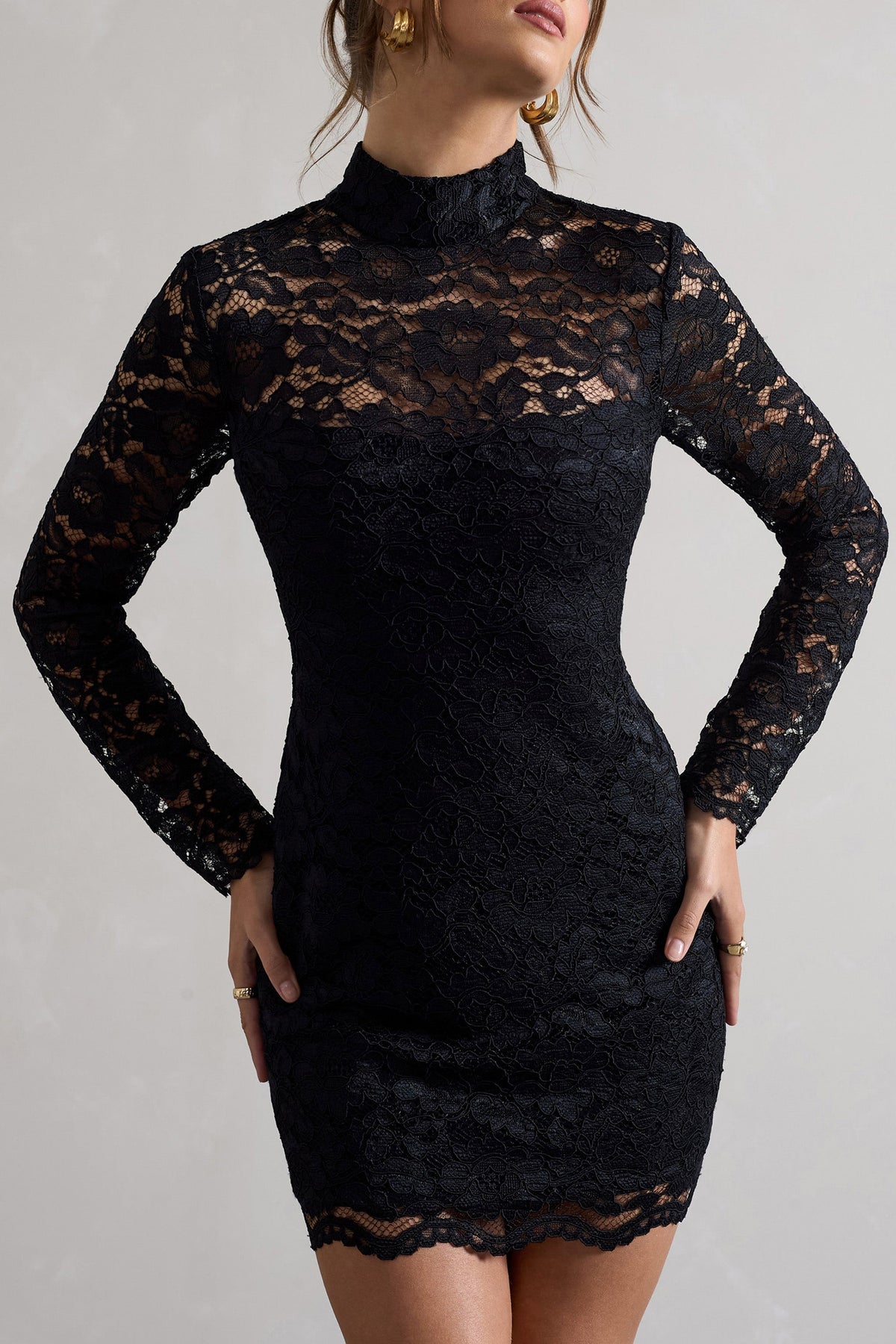 Gossip | Black Lace High-Neck Mini Dress