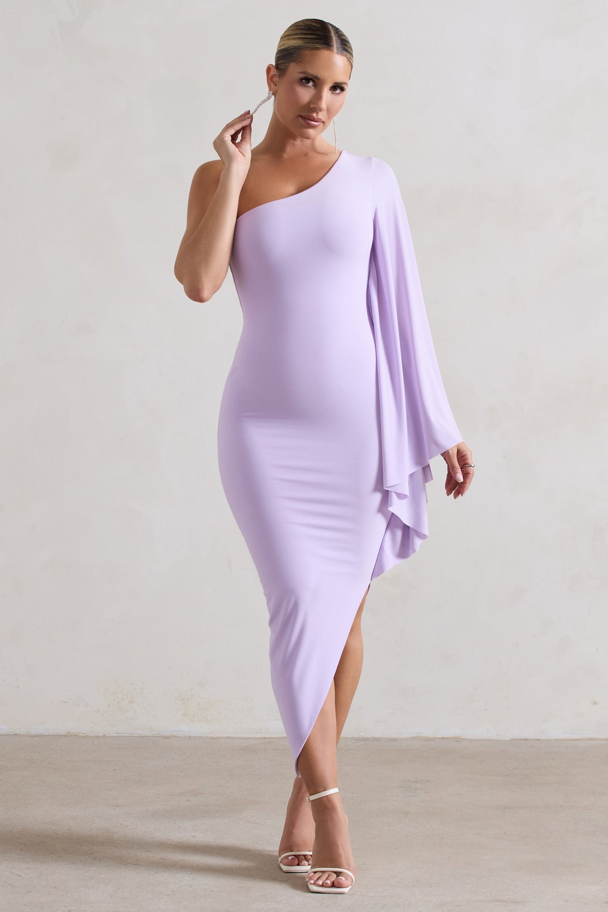 My Level | Lilac Asymmetric Midi Dress With Cape Sleeve