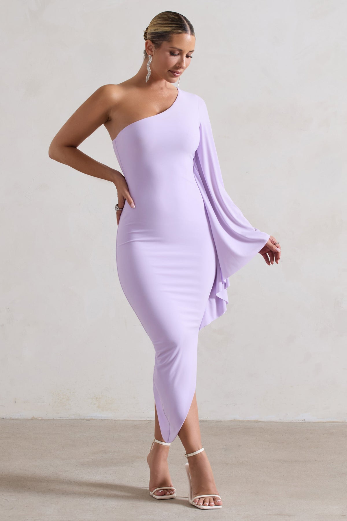 My Level | Lilac Asymmetric Midi Dress With Cape Sleeve